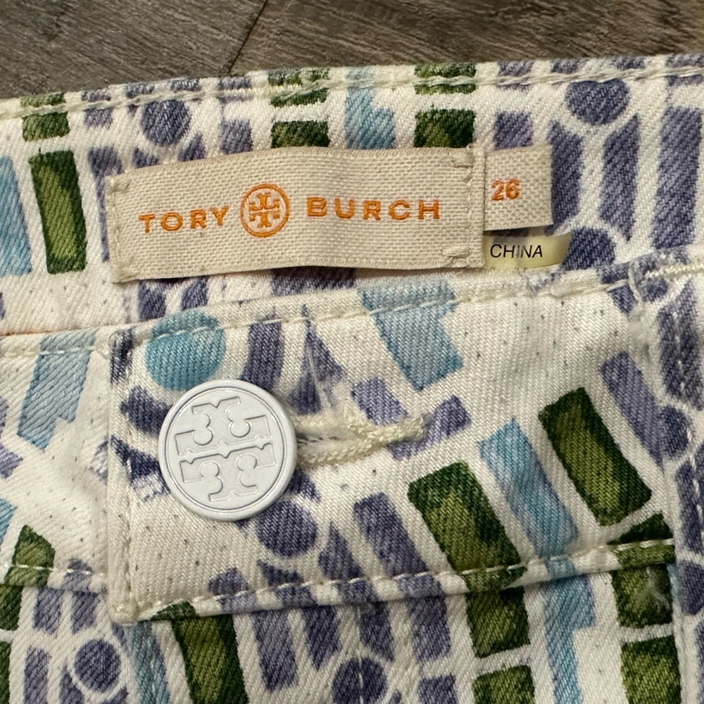 Tory Burch Geometric Tile Print Skinny Cotton Pants Size 26 - Picture 3 of 6